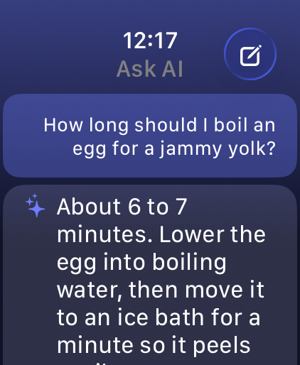 Ask AI on the watch: a question about boiling an egg and its answer